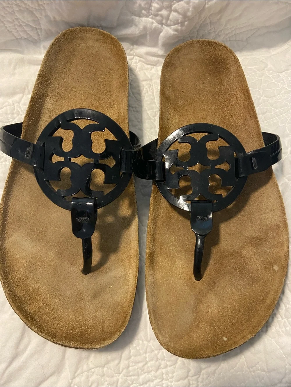Tory Burch Black miller cloud size 9.5 Thong Sandals cork comfort slide on